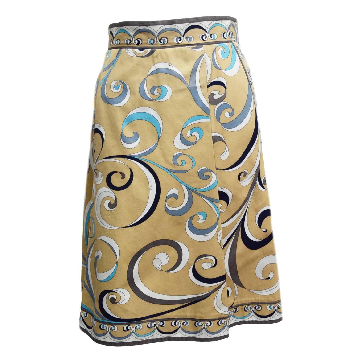 Emilio Pucci Printed Cotton Alined Panel Skirt  For Sale