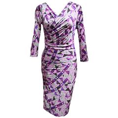 Versace Monochromatic Baroque  Purple Printed Bodycon Wrap Dress 