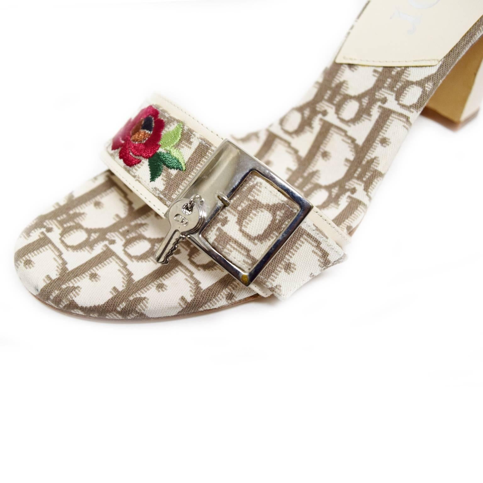 Beige Dior Monogrammed Strap Mule Sandal  For Sale