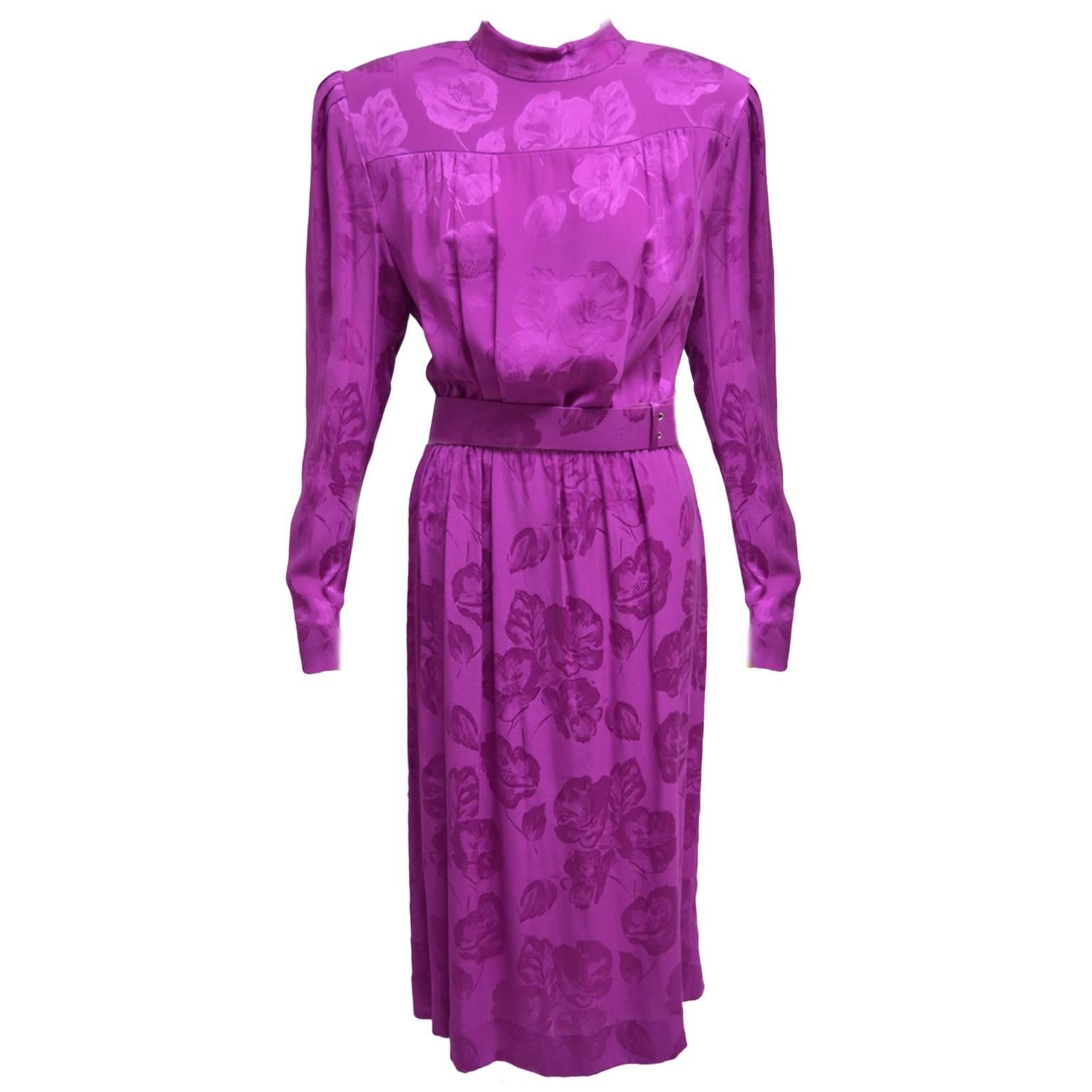 La Mendola Vintage Barney Purple Silk Maxi Belted Dress For Sale