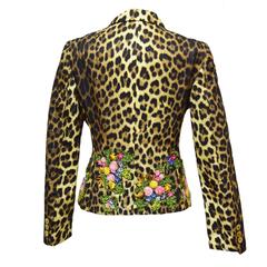 Moschino Leopard Two Piece Skirt Suit with Floral Embroidery