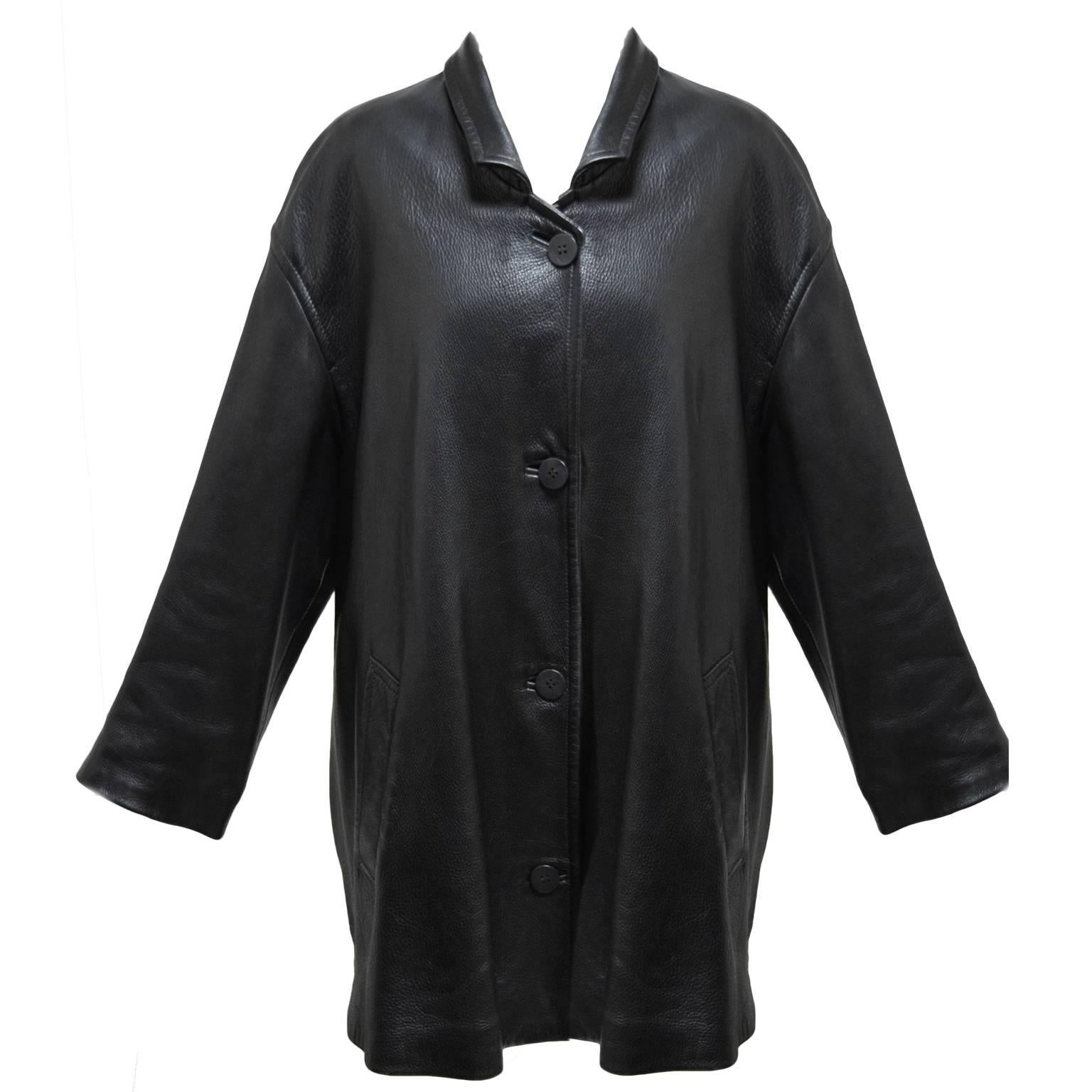 Donna Karan Vintage Black Leather Jacket For Sale