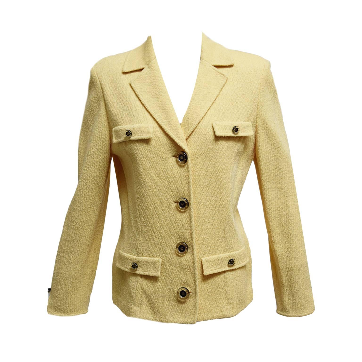 St. John Butter Yellow Knit Jacket For Sale