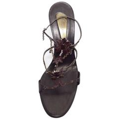 Giuseppe Zanotti Chainlink Strap Sandals with Jeweled Floret Embellishment