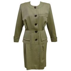 Vintage Yves Saint Laurent Olive Green Two Piece Skirt Suit