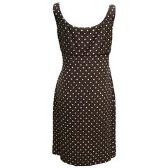 Carolina Herrera Brown and Cream Polka Dot Dress with Florette Embellishment