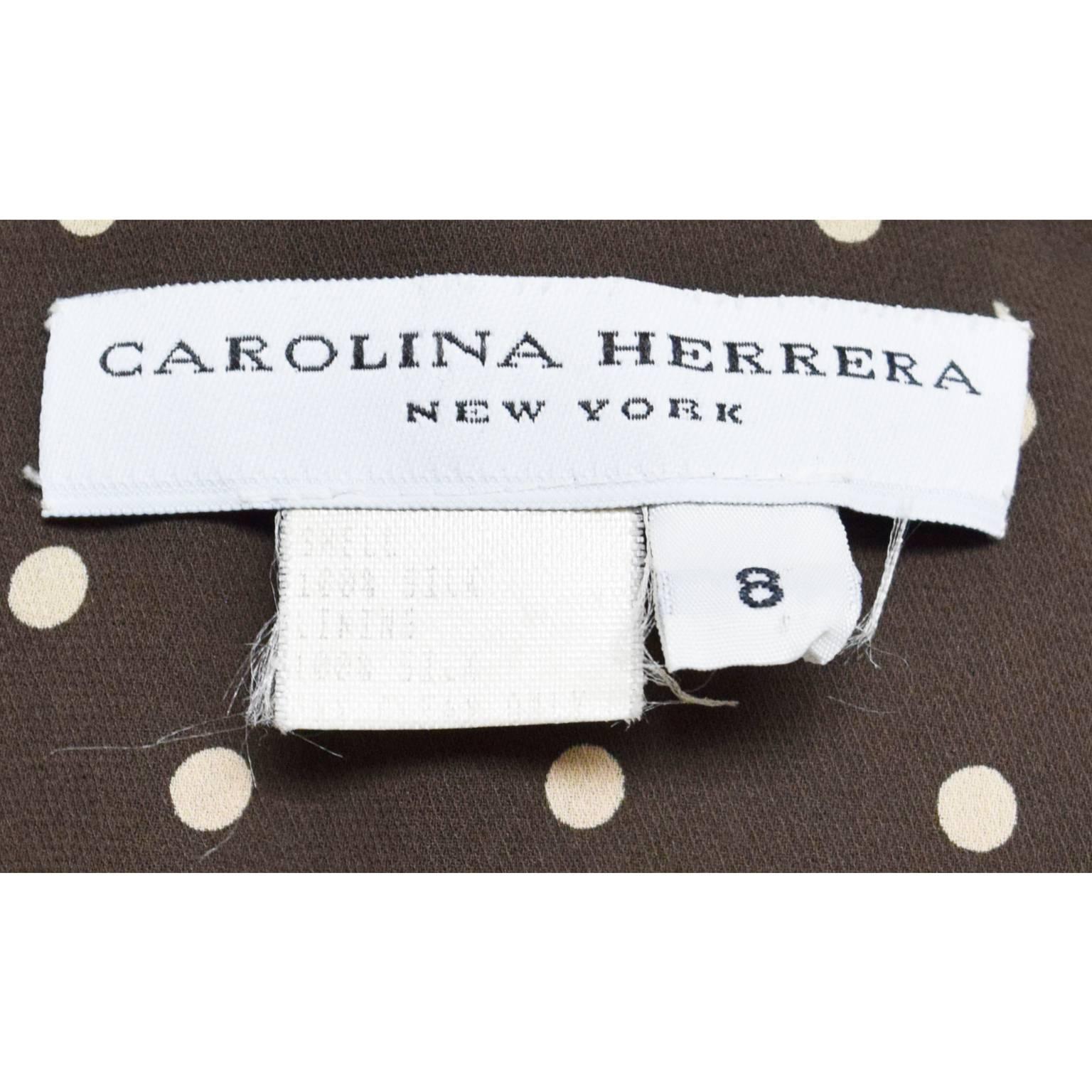 Carolina Herrera Brown and Cream Polka Dot Dress with Florette Embellishment In Excellent Condition For Sale In Henrico, VA