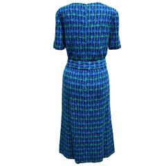 Murell Blue, Navy, and Green Crocheted Jacket and Dress Ensemble