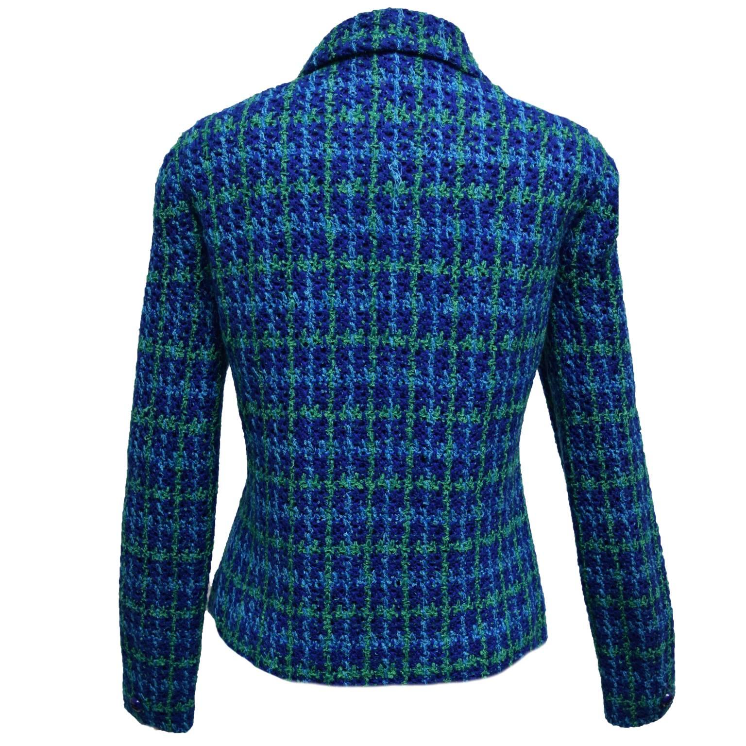 Women's Murell Blue, Navy, and Green Crocheted Jacket and Dress Ensemble  For Sale