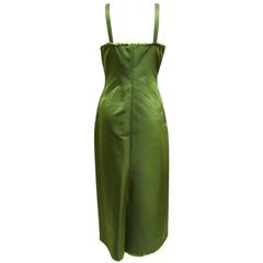 Alberta Ferretti Olive Silk Dress with Fringe Edges