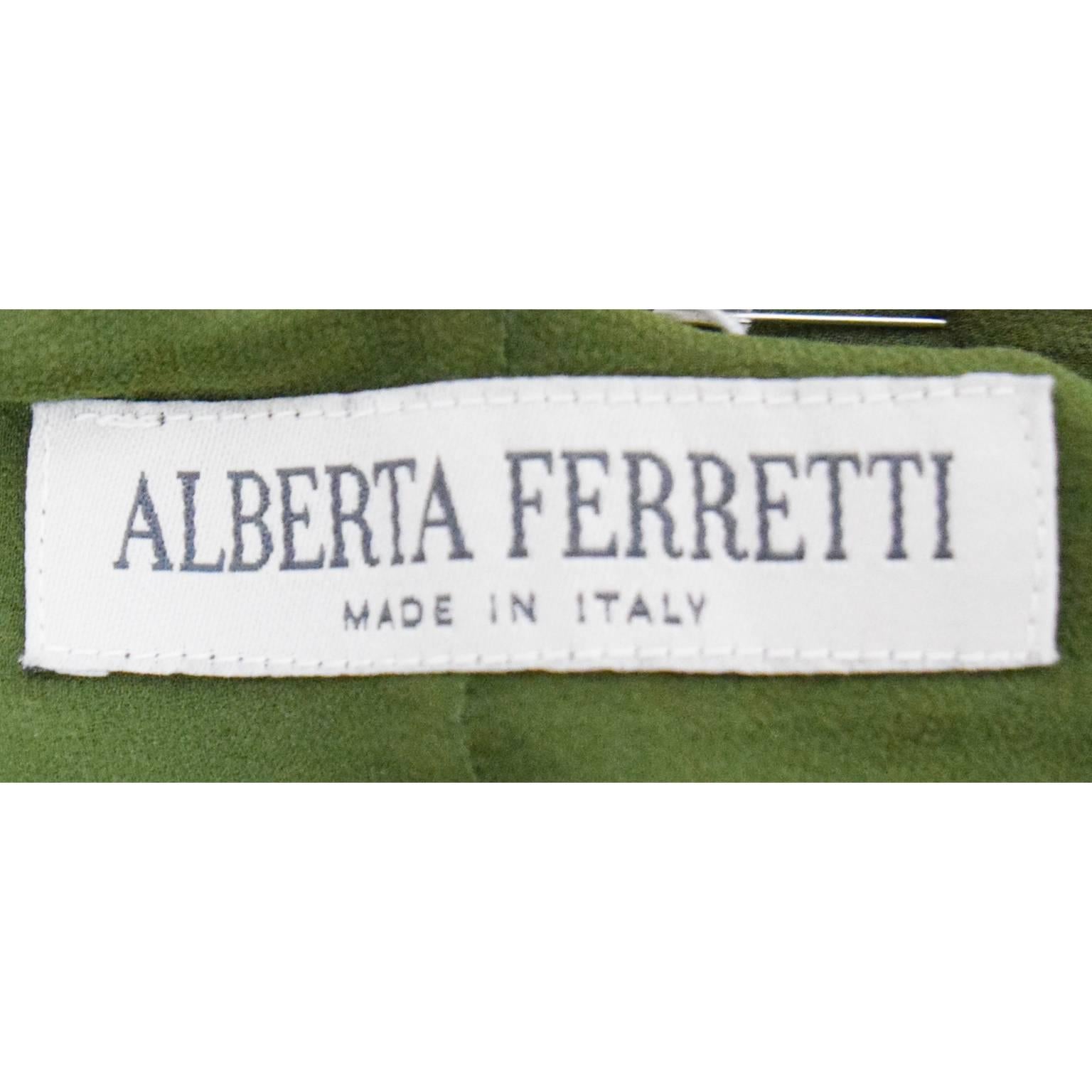 Women's Alberta Ferretti Olive Silk Dress with Fringe Edges For Sale