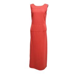 Alberta Ferretti Deep Coral Linen Sheath Midi Dress 