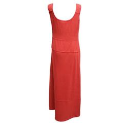 Alberta Ferretti Deep Coral Linen Sheath Midi Dress
