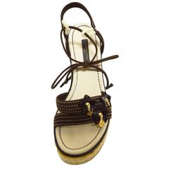 Louis Vuitton Brown Suede and Canvas Espadrille Wedge