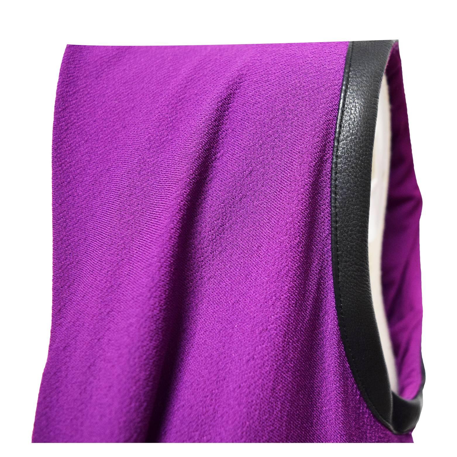 Purple Yigal Azrouël Magenta Bodycon Dress with Cowl Neck, and Leather Trim  For Sale