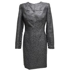 Lourdes Chaves Abstract Polka-Dot Black and Grey Long-sleeved Sheath Dress