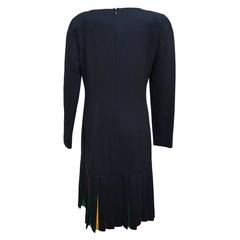 Carolina Herrera Vintage Black Wool Long-sleeved Dress with Colored Panel Skirt
