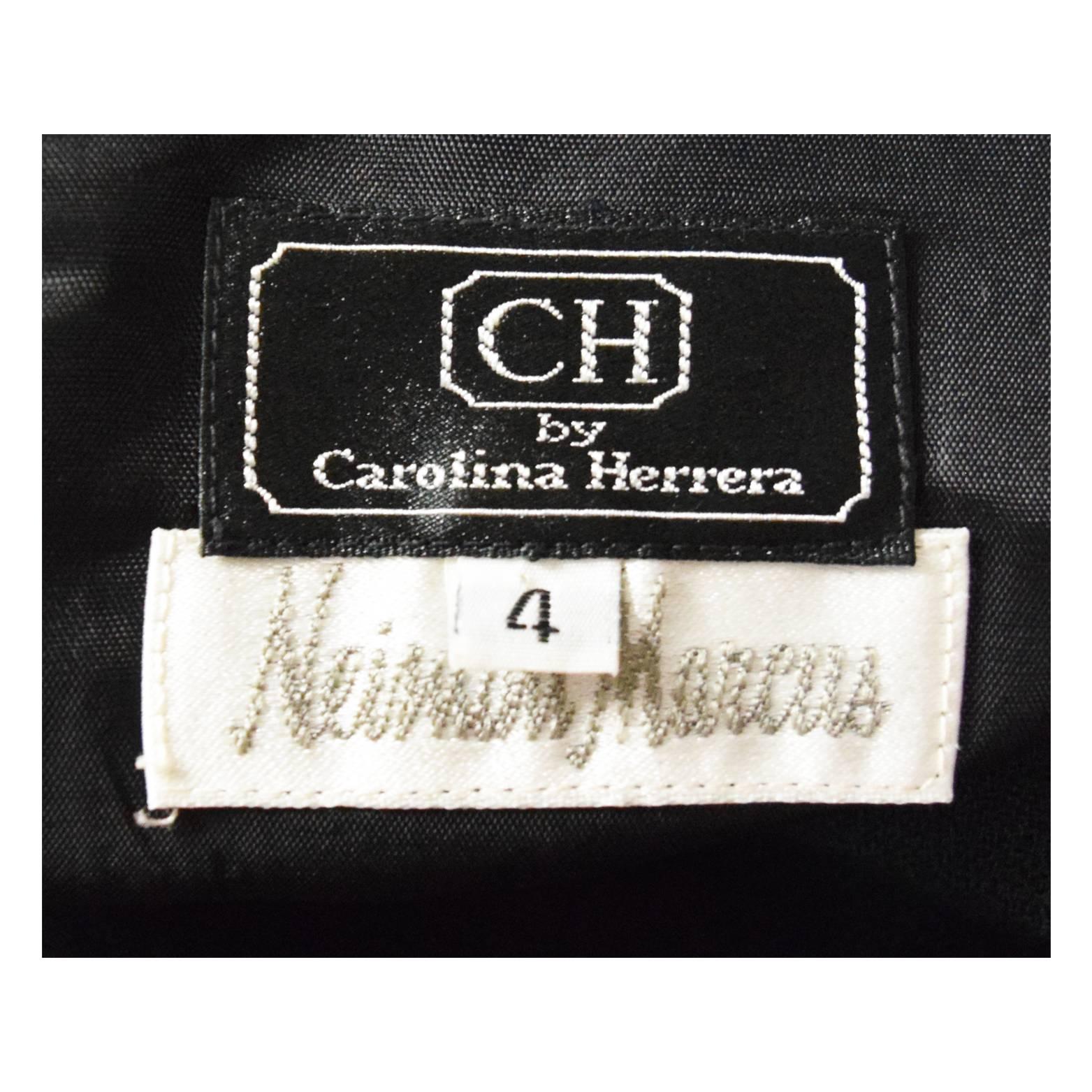 Women's Carolina Herrera Vintage Black Wool Long-sleeved Dress with Colored Panel Skirt For Sale