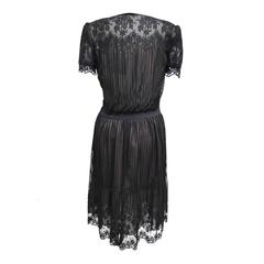 Mignon Black Lace Empire-waist Shirt Dress with Satin Flat Chelsea Collar