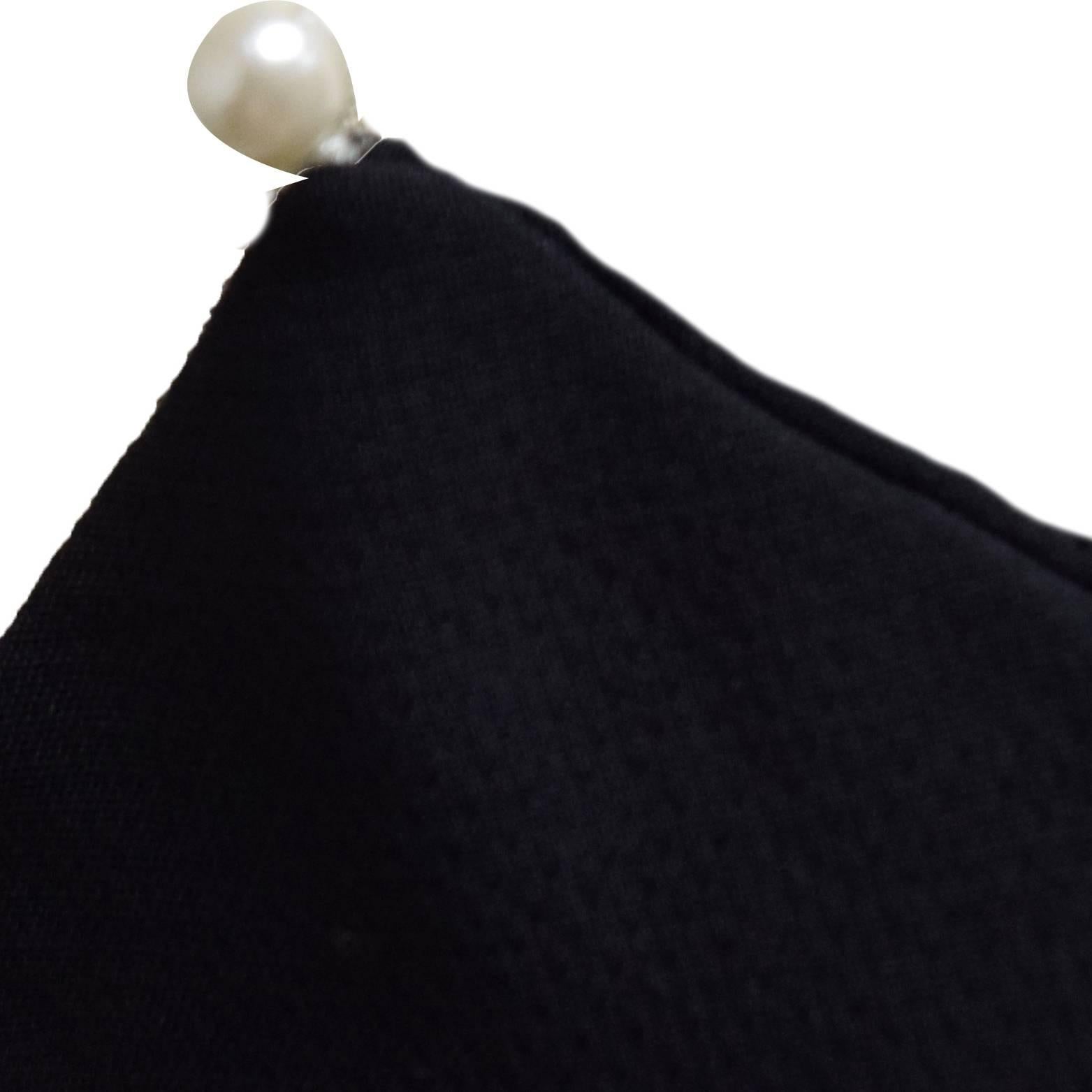 Charles Chang-Lima Wool Black Strapless Cocktail Dress with Freshwater Pearls In Excellent Condition For Sale In Henrico, VA