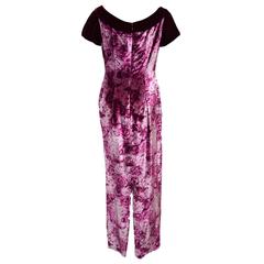 Peggy Jennings Rose Printed Velvet Evening Gown