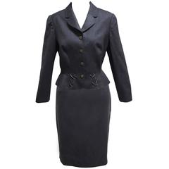 Mugler Charcoal Grey Wool Two Piece Suit with Lacing Embellishments 