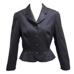 Mugler Charcoal Grey Wool Two Piece Suit with Lacing Embellishments