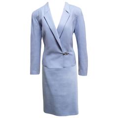 Mugler Brushed Wool and Cashmere Blend Periwinkle Two Piece Skirt Suit 