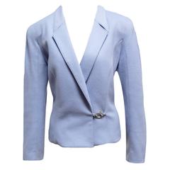 Mugler Brushed Wool and Cashmere Blend Periwinkle Two Piece Skirt Suit