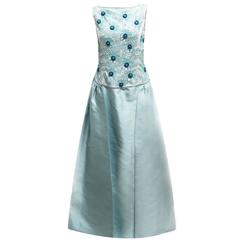 Escada Bateau Evening Gown with Floral Beaded and Embroidered Embellishments