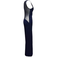 Vera Wang Navy Sheer Back Evening Dress
