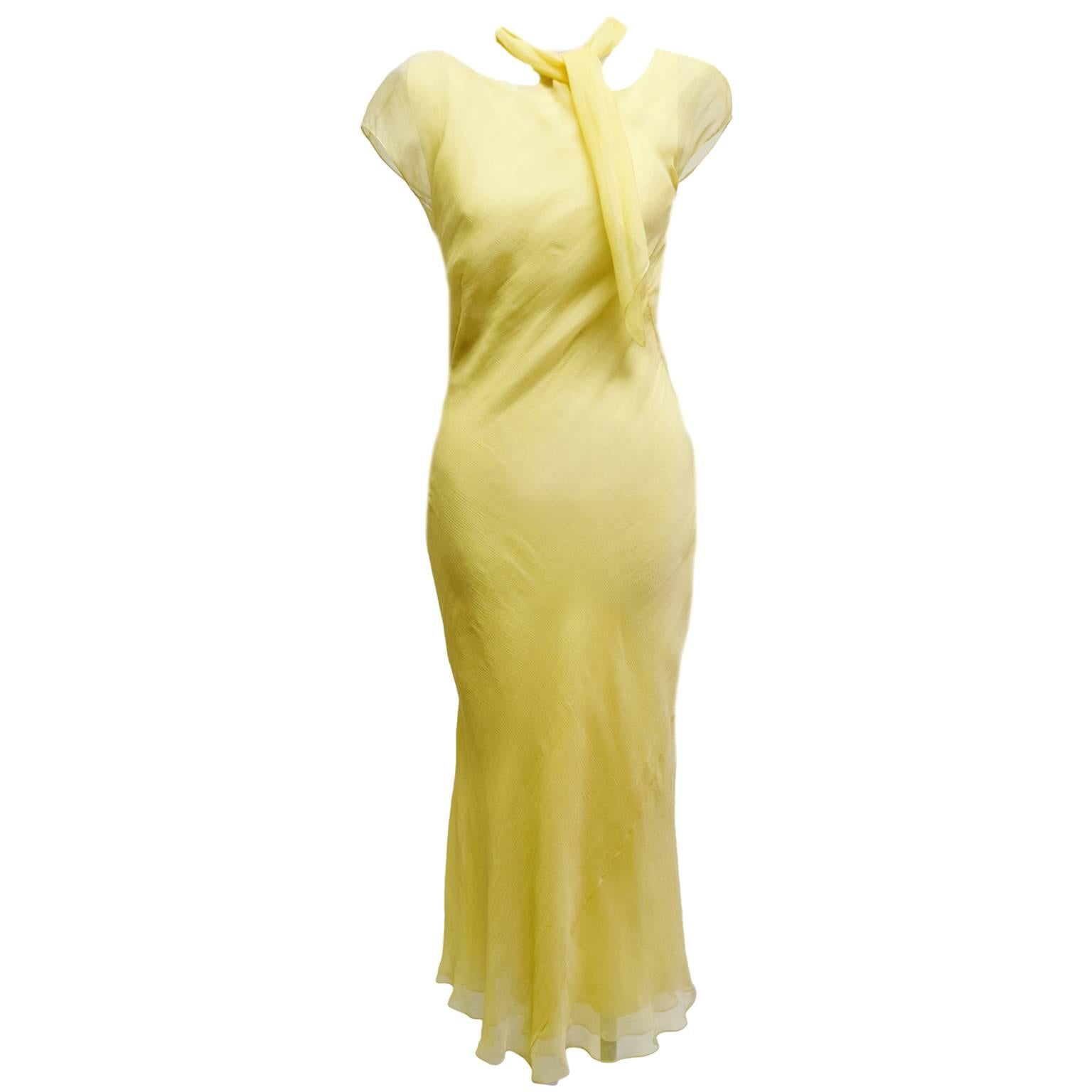 Danes Yellow Chiffon Sheath Dress  For Sale