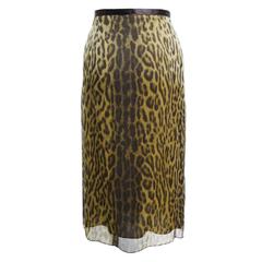 Heidi Weisel Silk Chiffon Abstract Leopard Print Sheer Sheath Skirt