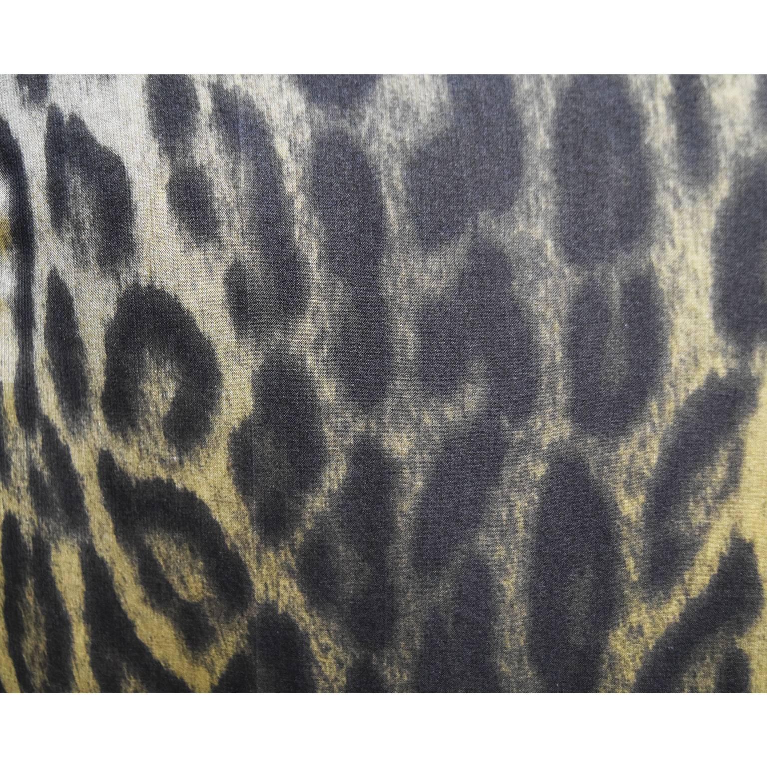 Black Heidi Weisel Silk Chiffon Abstract Leopard Print Sheer Sheath Skirt For Sale