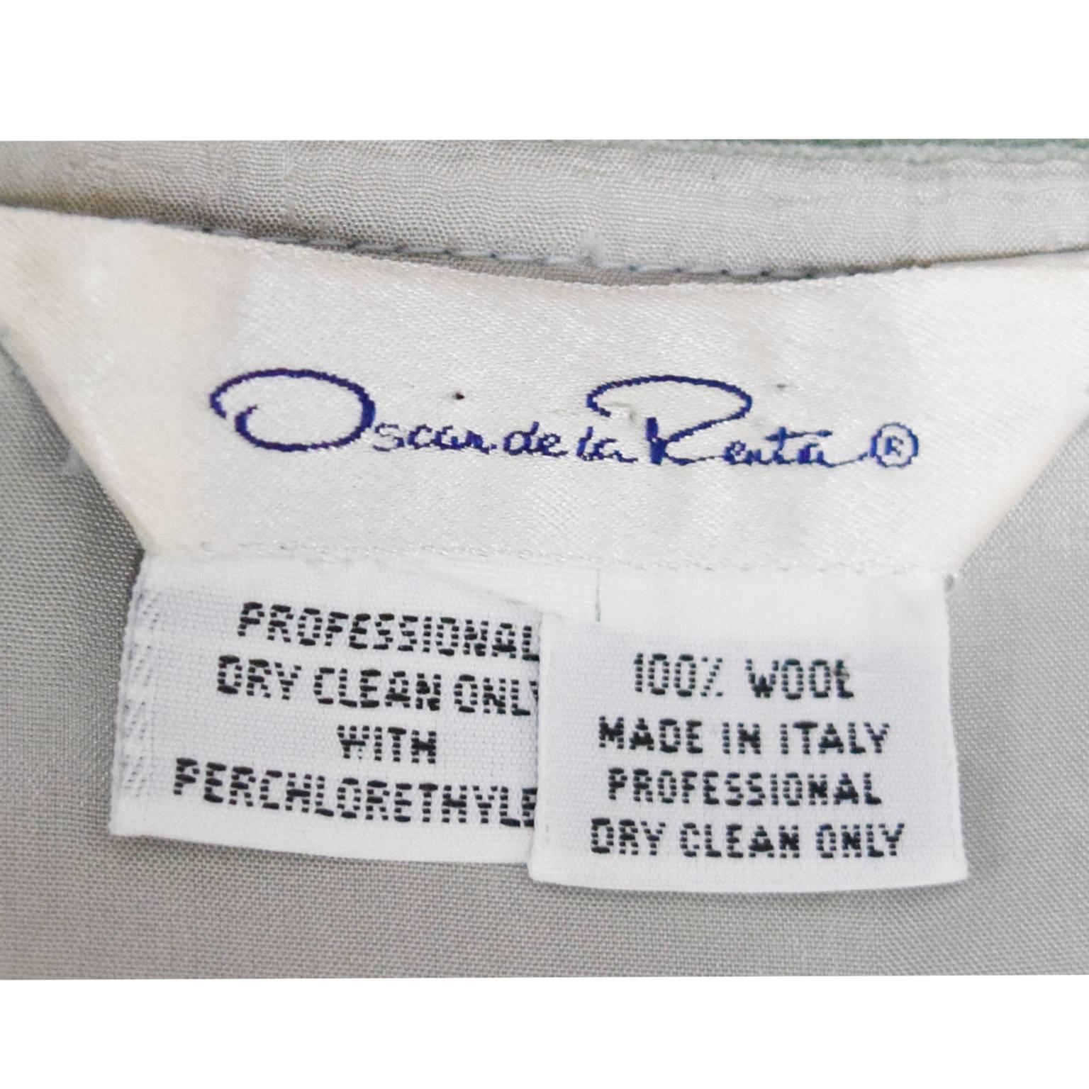Gray Oscar de la Renta Mint Wool Scalloped High-waisted Skirt  For Sale