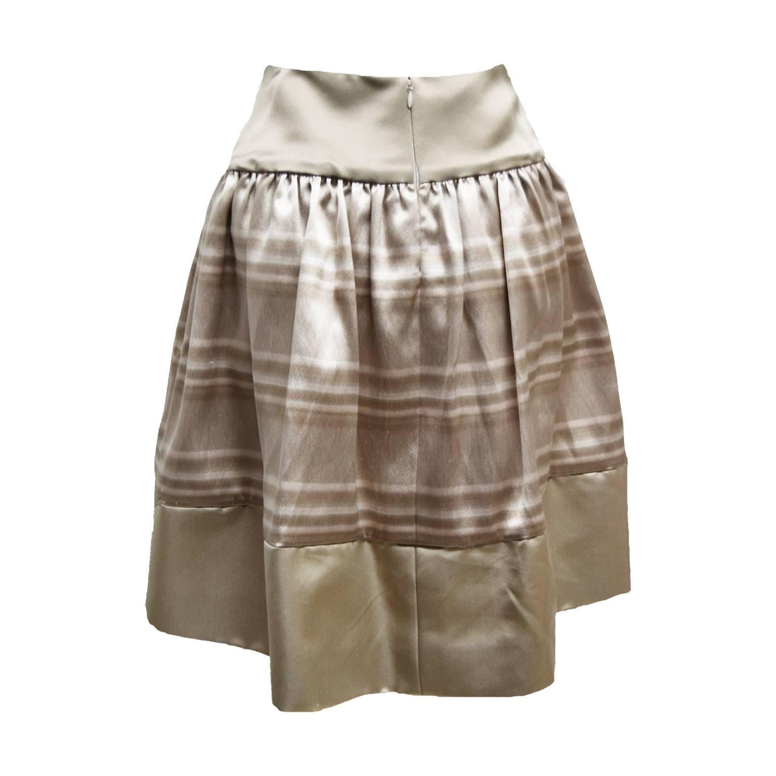 Women's Bill Blass Satin Abstract Striped Beige Two Piece Skirt Ensemble For Sale