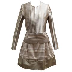 Bill Blass Satin Abstract Striped Beige Two Piece Skirt Ensemble