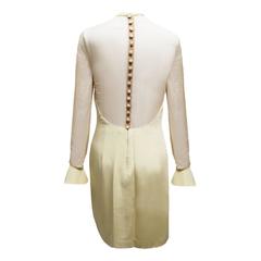 Vera Wang Beige Mini Sheath Dress with Mock Neck and Sheer Sleeves