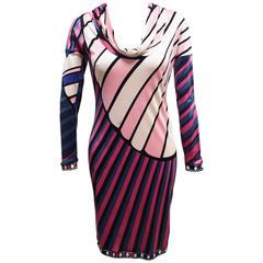 Emilio Pucci Knit Cowl Neck Dress with Multi Colored Striped Print