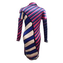 Emilio Pucci Knit Cowl Neck Dress with Multi Colored Striped Print