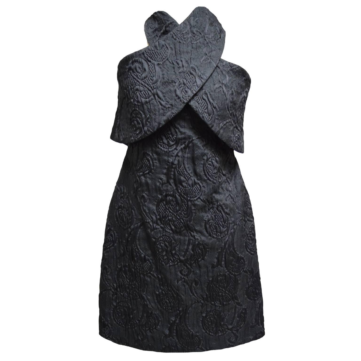 Thakoon Black Jacquard Dress with Wrap Halter Bodice For Sale