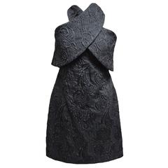 Thakoon Black Jacquard Dress with Wrap Halter Bodice