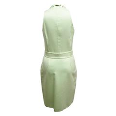 Oscar de la Renta Lime and Ivory Striped Sleeveless Shirt Dress