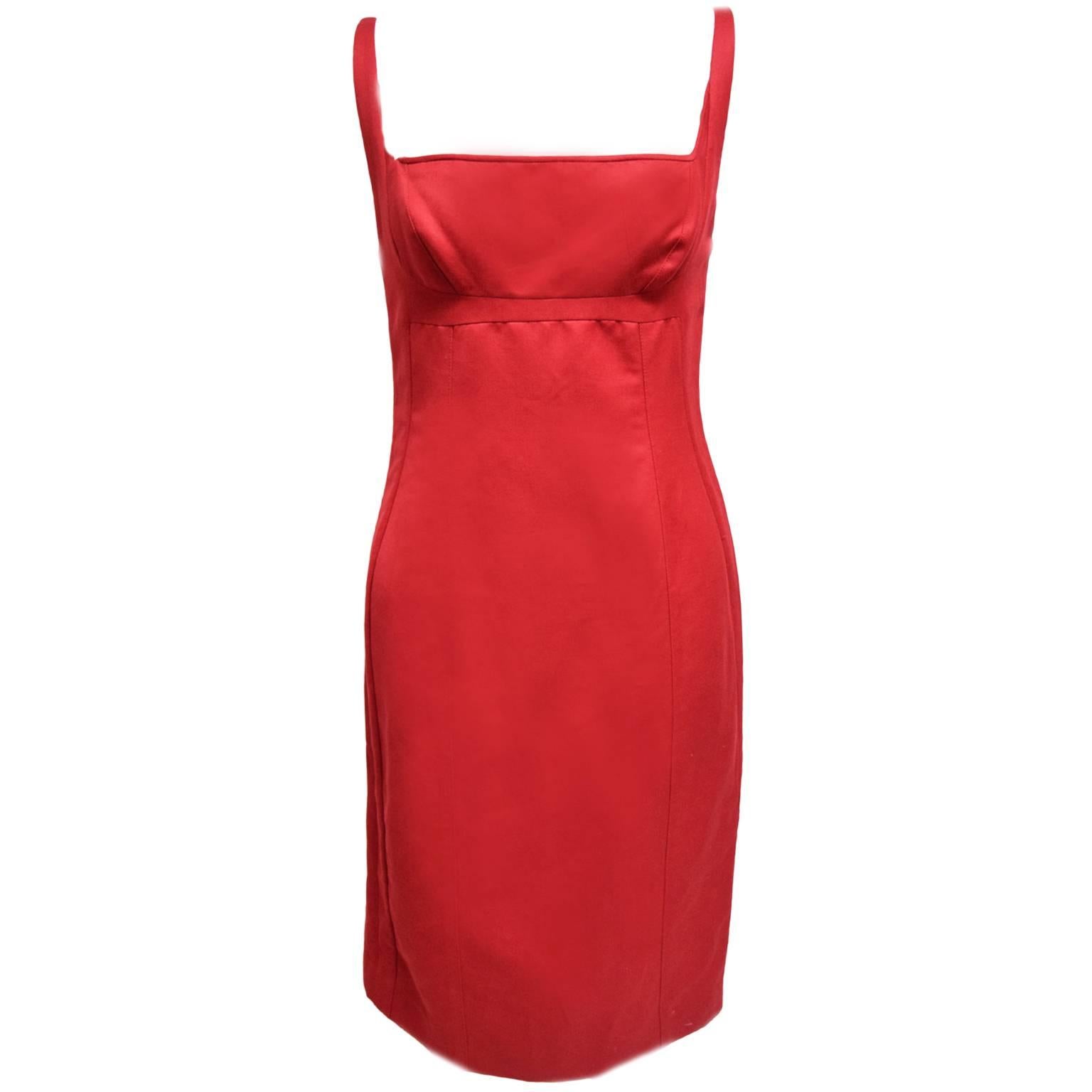 Narciso Rodriguez Red Cotton Sheath Dress  For Sale