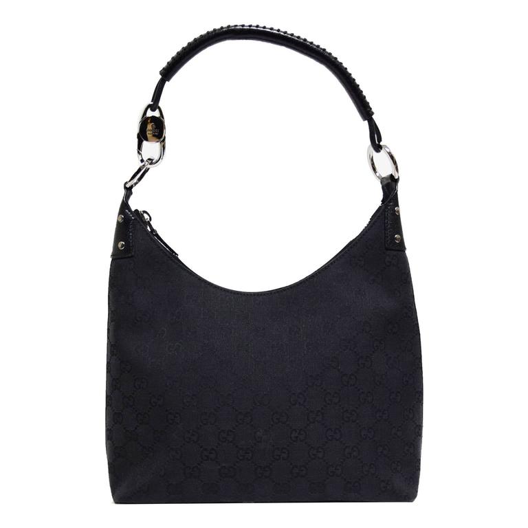 At Auction: Gucci, Gucci Italian Designer Black Canvas Hobo Bag Purse