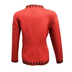 Oscar de la Renta Brick Wool Jacket with Mandarin Collar and Embroidered Border