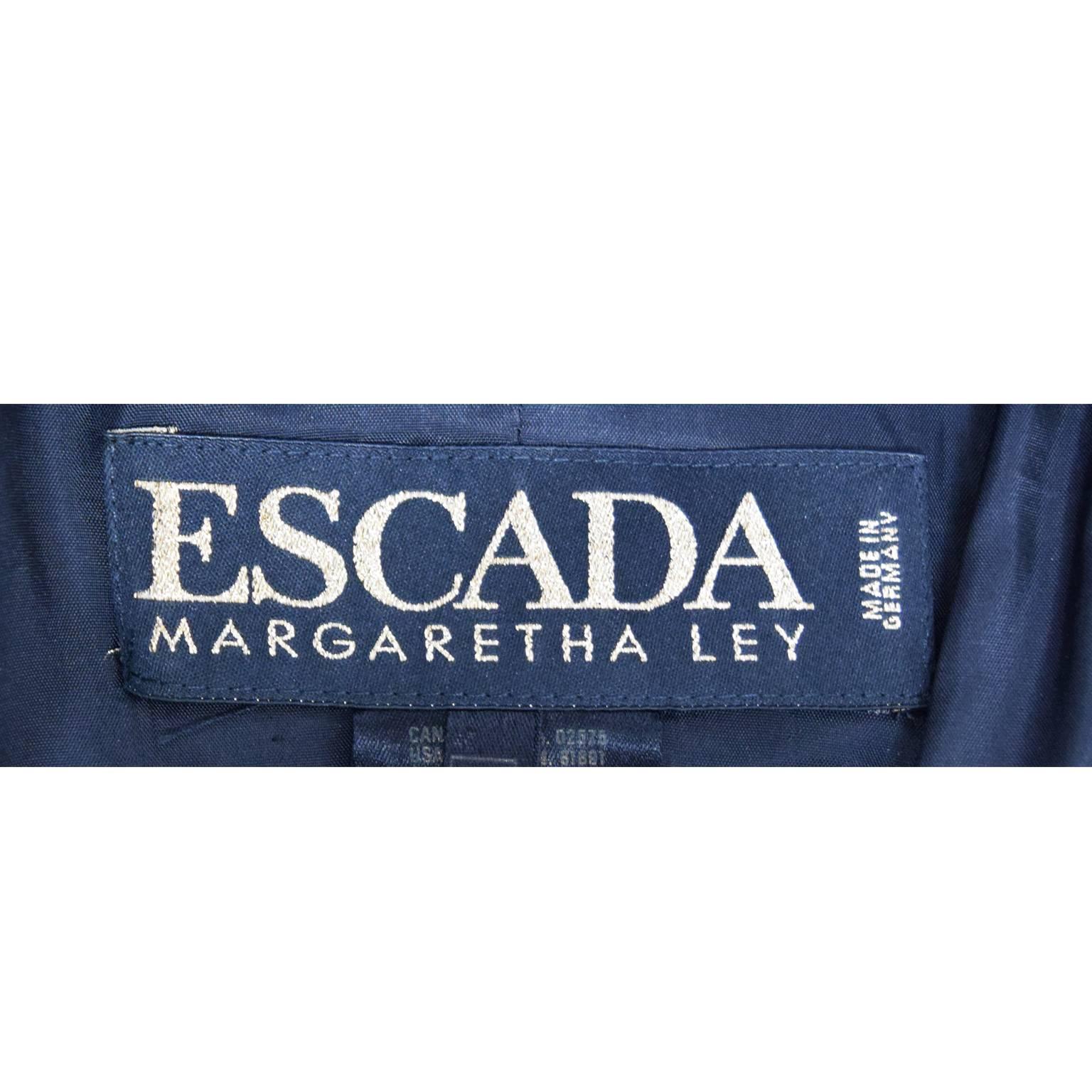 Escada Royal Blue and Black Velvet Trim Two Piece Skirt Suit In Excellent Condition For Sale In Henrico, VA