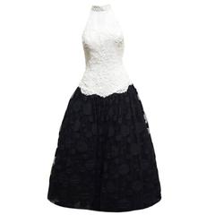 Chris Kole Lace Mock Evening Gown with Black Polk-a-dot Tulle Skirt 