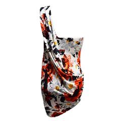Balenciaga Paris Abstract Floral Print One Shoulder Draped Tunic