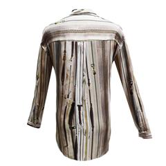 Jean Paul Gaultier Silk Neutral Zipper Print Blouse with Zipped Front